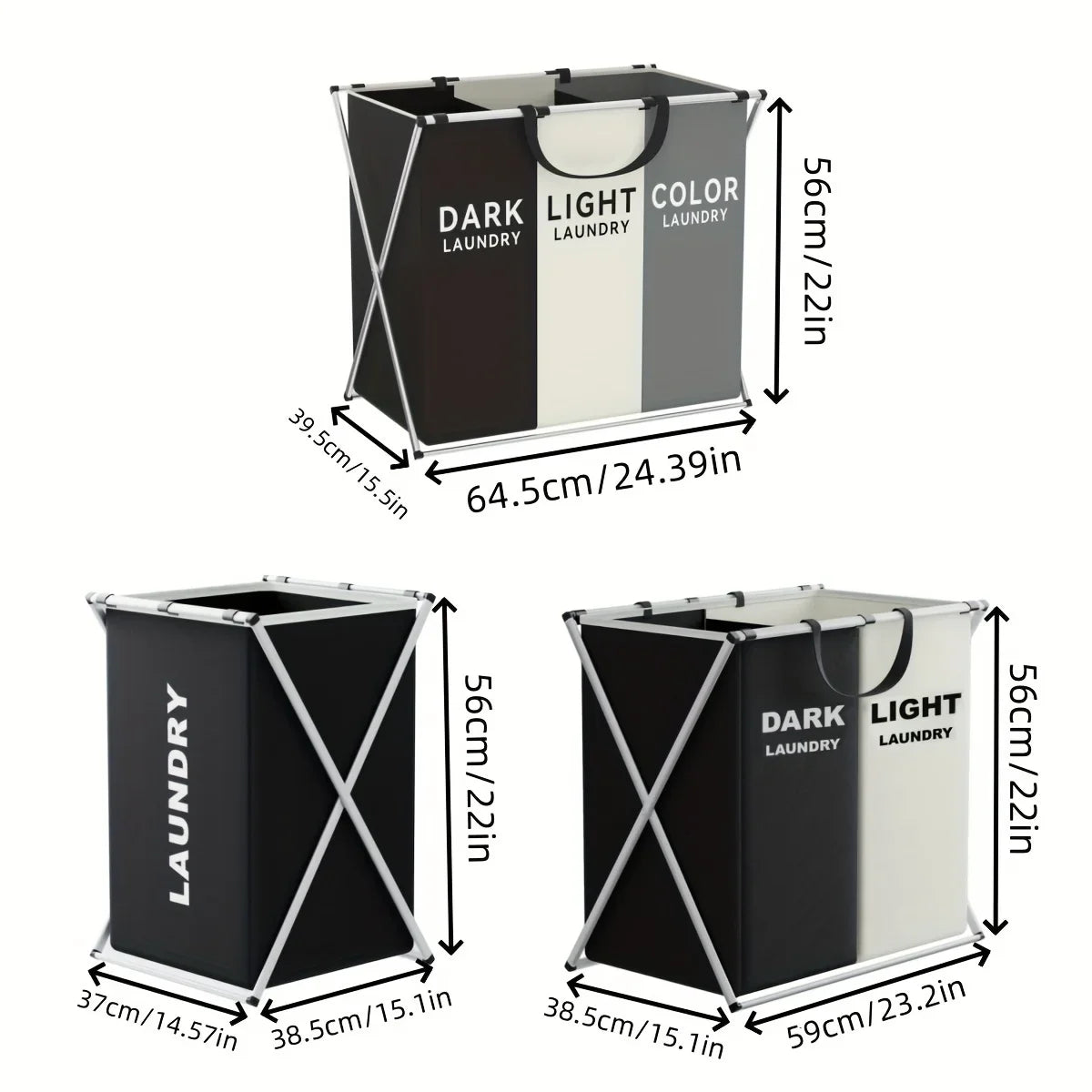 3 Grids Laundry Basket – Foldable Waterproof Clothes Hamper