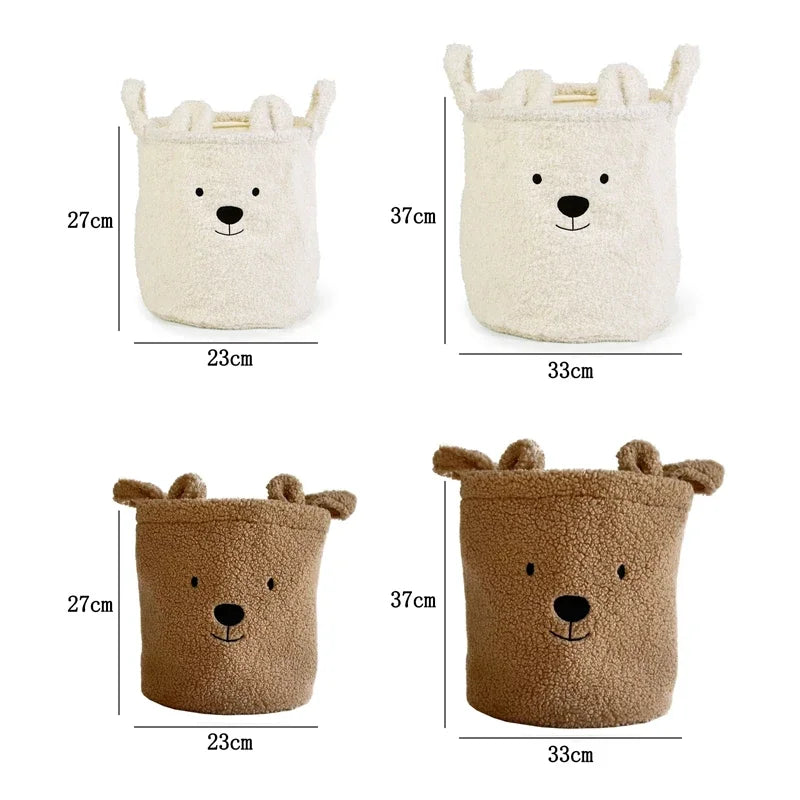 🐻 Cute Bear Canvas Storage Basket – Soft Lambswool Organizer 🐻