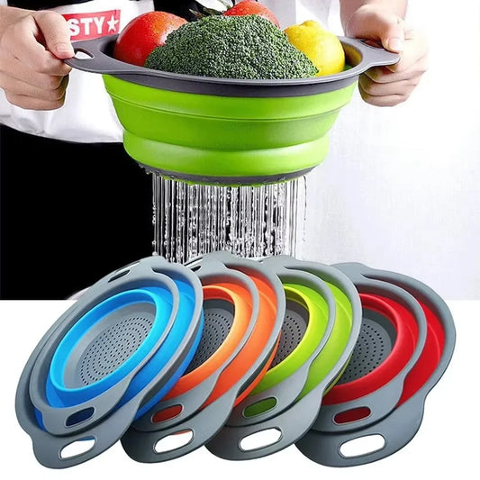 Silicone foldable drain basket collapsible strainer for washing fruits, vegetables, and pasta
