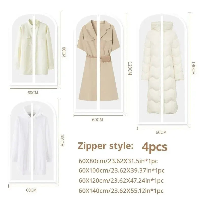 👗 Transparent Dustproof Clothes Cover – Waterproof PEVA Hanging Garment Bags (3/4PCS Set)