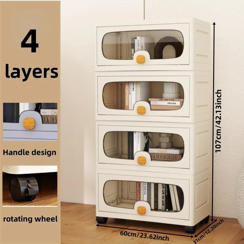 60cm Extra Large Flip-Top Storage Cabinet with Wheels – Multi-Layer Organizer