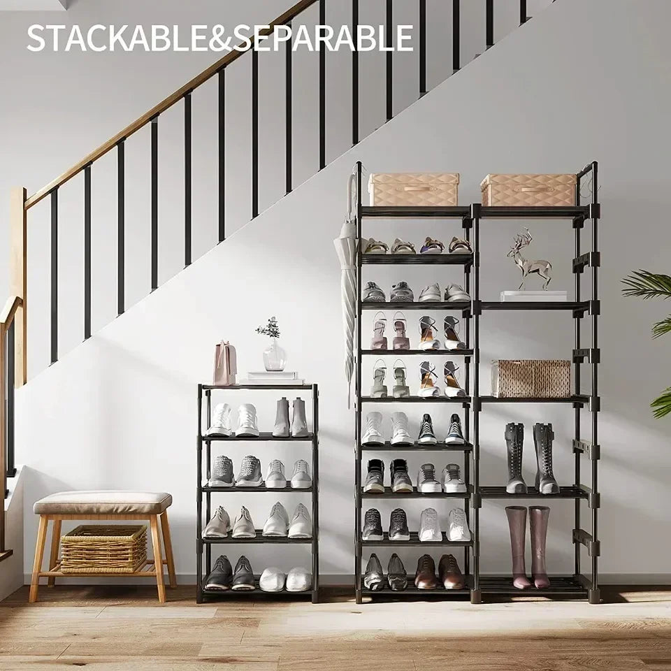 👟 Multi-Layer Shoe Rack with Hooks – Large Capacity, Modular & Detachable Design