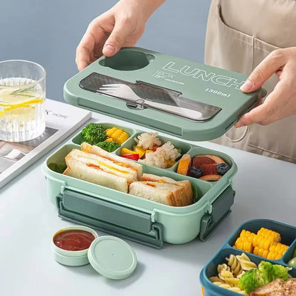 🍱 1300ML Bento Lunch Box – 4 Grid Leakproof Microwavable Set 🍱