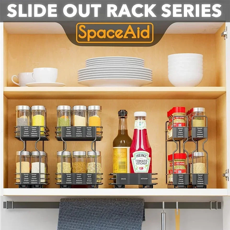 🧂 Sliding Spice Rack – Double Layer Seasoning Organizer for Kitchen Cabinets 🧺