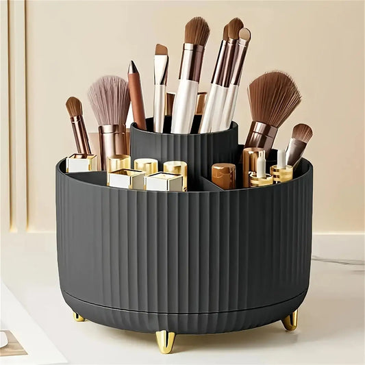 🌀 360° Rotating Makeup Storage Box – Cosmetic, Brush & Desk Organizer