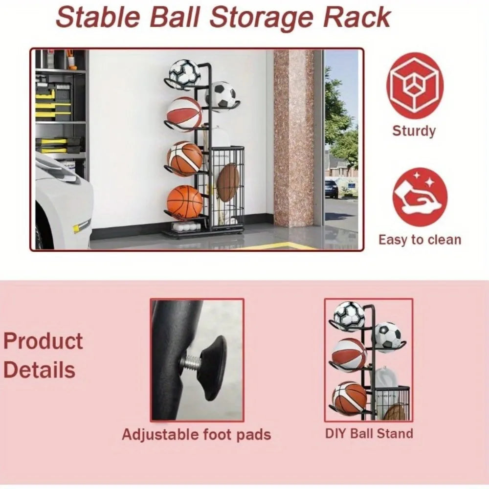 🏀 Kids Ball Storage Rack – Indoor Basketball Football Organizer 🏀