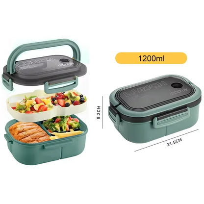 🍱 1300ML Bento Lunch Box – 4 Grid Leakproof Microwavable Set 🍱