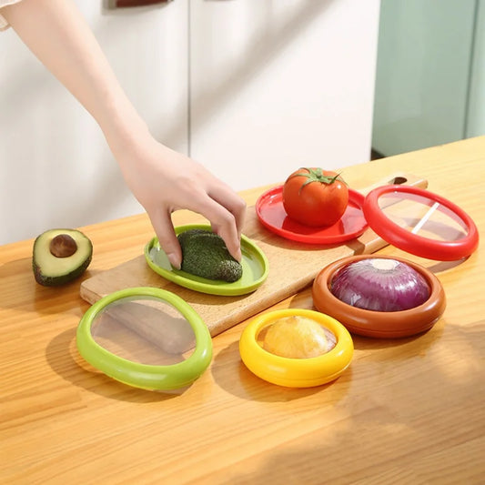 Silicone fruit and vegetable storage container set, leakproof and stackable design for keeping food fresh at home or on the go.  
