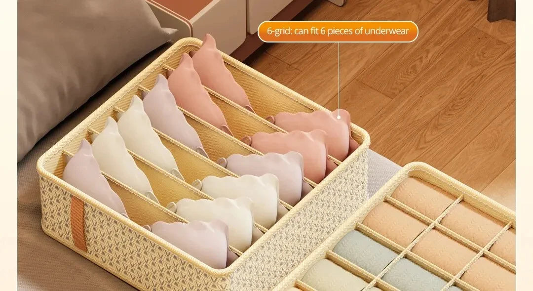 👕 Foldable Multi-Grid Underwear & Sock Organizer – Sturdy Non-Woven Drawer Storage Box