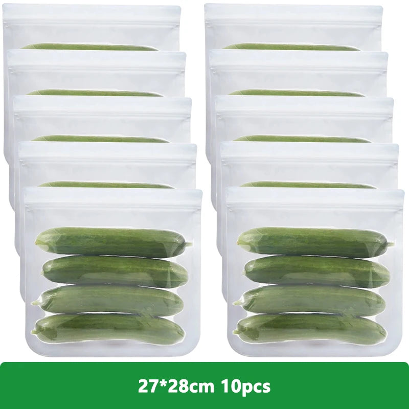 Reusable Food Storage Bags – Freezer & Ziplock Set – 1/5/10 Pcs