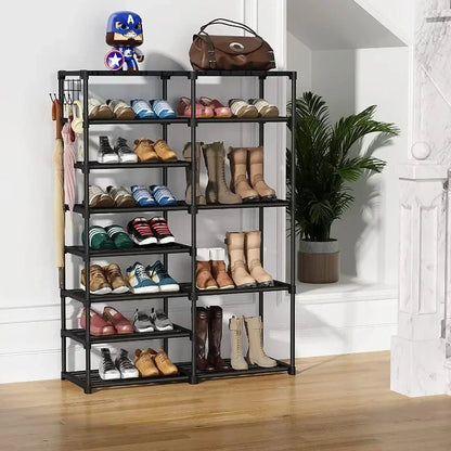 👟 Multi-Layer Shoe Rack with Hooks – Large Capacity, Modular & Detachable Design