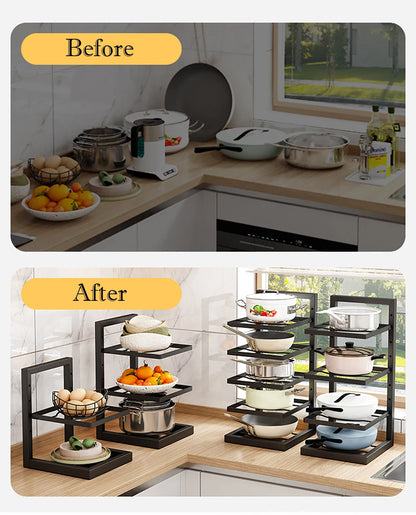 Adjustable Pot & Pan Rack – Heavy-Duty Carbon Steel Organizer
