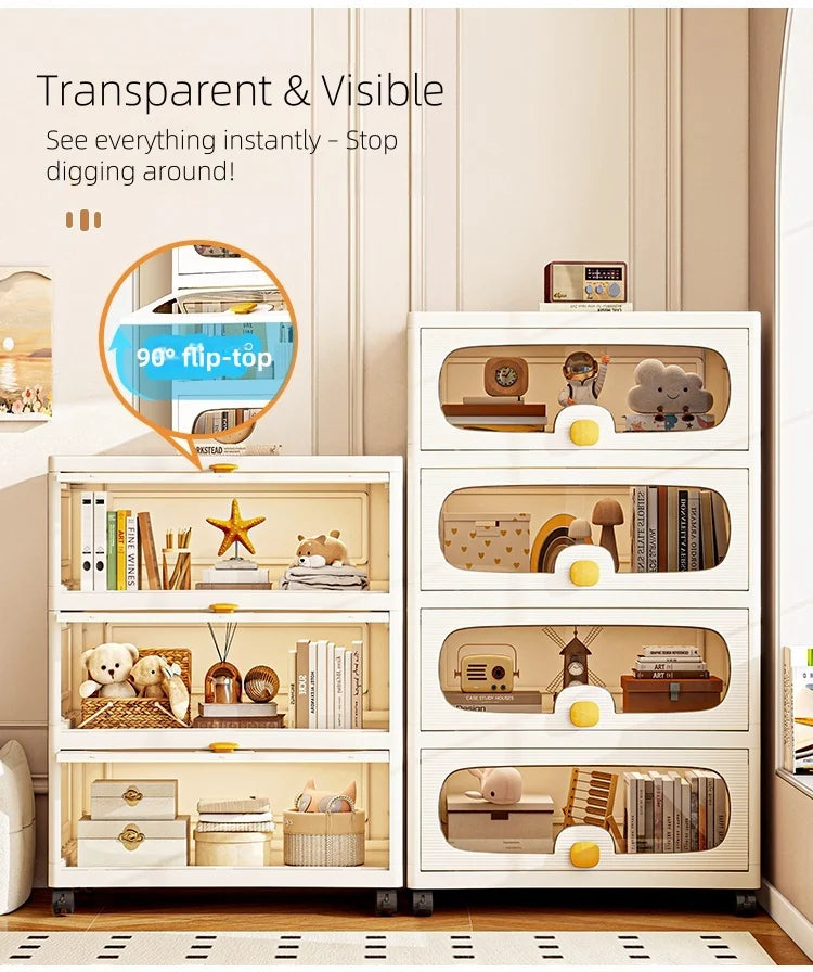 60cm Extra Large Flip-Top Storage Cabinet with Wheels – Multi-Layer Organizer