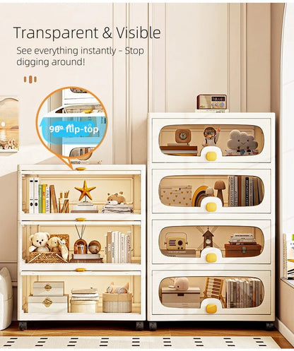 60cm Extra Large Flip-Top Storage Cabinet with Wheels – Multi-Layer Organizer