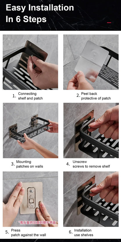 🛁 No-Drill Wall Mounted Bathroom Shelf – Aluminium Corner Storage Rack for Shower, Kitchen, & Toiletries