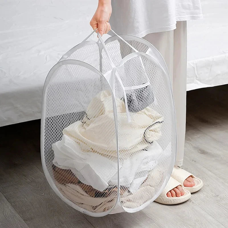 🧦 Foldable Mesh Laundry Basket – Pop-Up Dirty Clothes Hamper with Handles for Bathroom & Bedroom