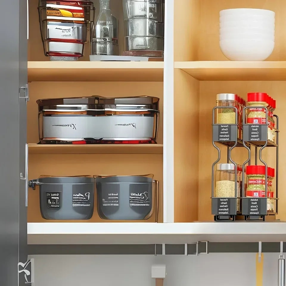 🧂 Sliding Spice Rack – Double Layer Seasoning Organizer for Kitchen Cabinets 🧺