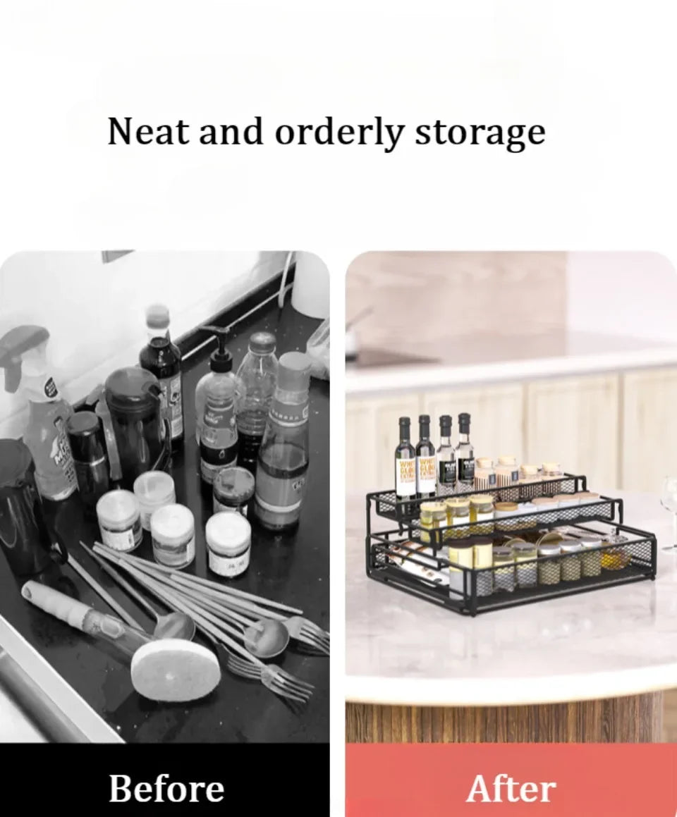 3-Tier Foldable Kitchen Storage Rack – Sleek Black Organizer