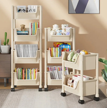 📚 5-Tier Rolling Bookshelf – Portable Corner Storage Rack with Wheels 🛋️🚚