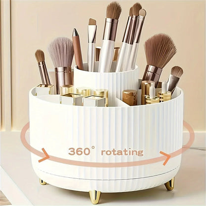 🌀 360° Rotating Makeup Storage Box – Cosmetic, Brush & Desk Organizer