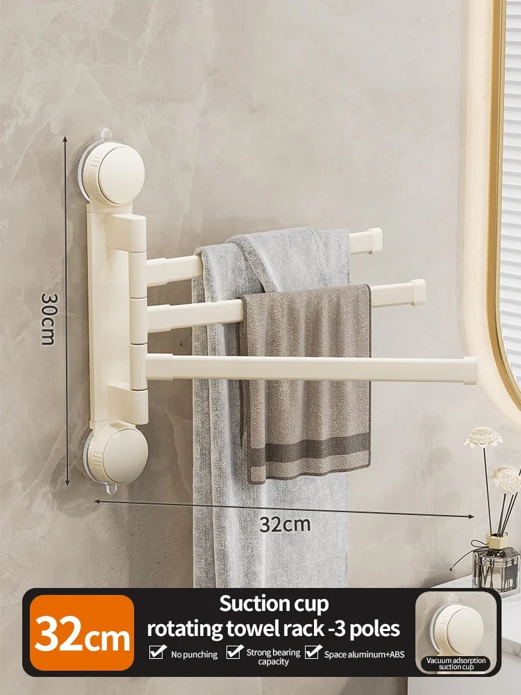 🚫🔩 No-Drill Rotating Suction Towel Rack – Foldable Double Bars 🚿