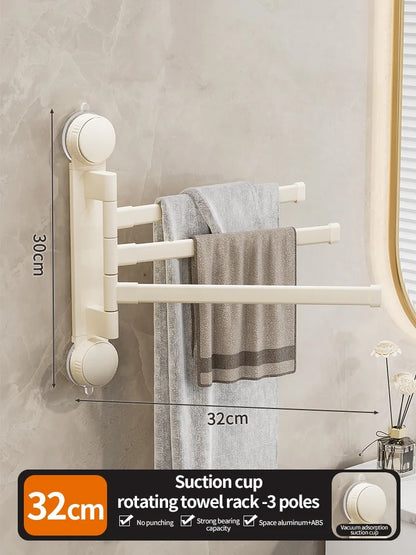 🚫🔩 No-Drill Rotating Suction Towel Rack – Foldable Double Bars 🚿