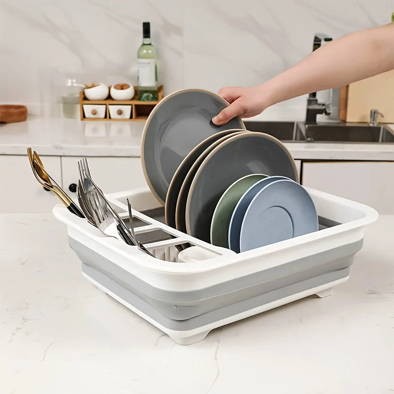 🍽️ Foldable Dish Drying Rack with Utensil Holder – Collapsible & Space-Saving