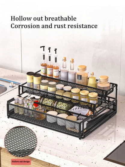 3-Tier Foldable Kitchen Storage Rack – Sleek Black Organizer