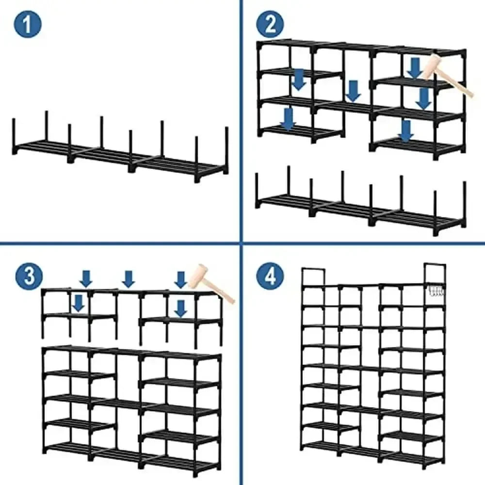 👟 Multi-Layer Shoe Rack with Hooks – Large Capacity, Modular & Detachable Design