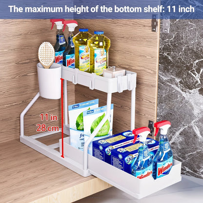 2-Tier Pull Out Storage Box – Space Saving Large Drawer Organizer