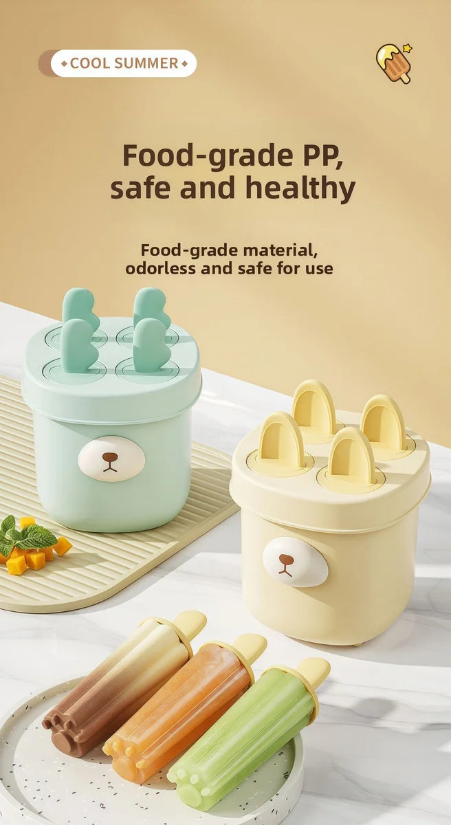🍧 4-Grid Silicone Popsicle Molds – BPA-Free Reusable Ice Cream Maker for Kids & Adults 🍦