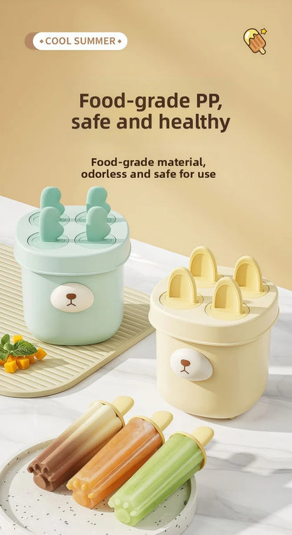🍧 4-Grid Silicone Popsicle Molds – BPA-Free Reusable Ice Cream Maker for Kids & Adults 🍦