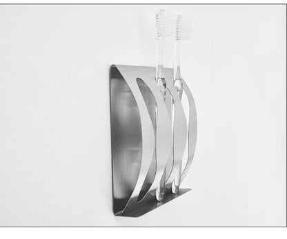 🧼 Wall Mounted Stainless Steel Toothbrush & Razor Holder – Self-Adhesive Bathroom Organizer