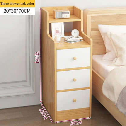 🛏️ Slim Wooden Bedside Table – 3-Drawer Modern Nightstand for Bedrooms 🌙