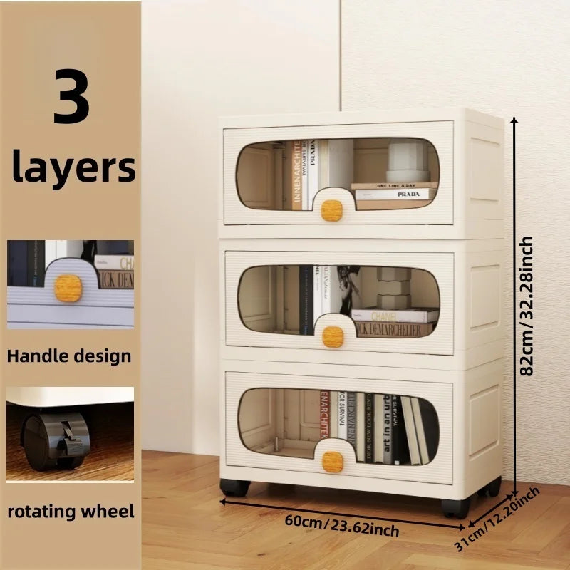 60cm Extra Large Flip-Top Storage Cabinet with Wheels – Multi-Layer Organizer
