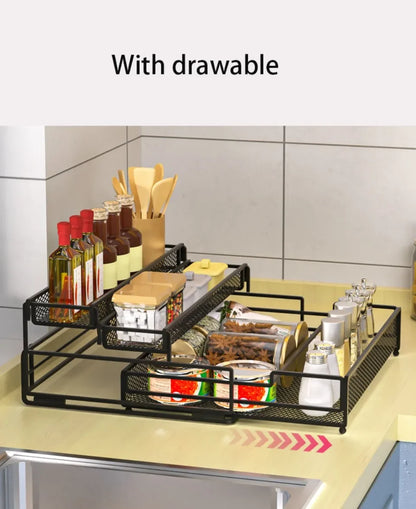 3-Tier Foldable Kitchen Storage Rack – Sleek Black Organizer