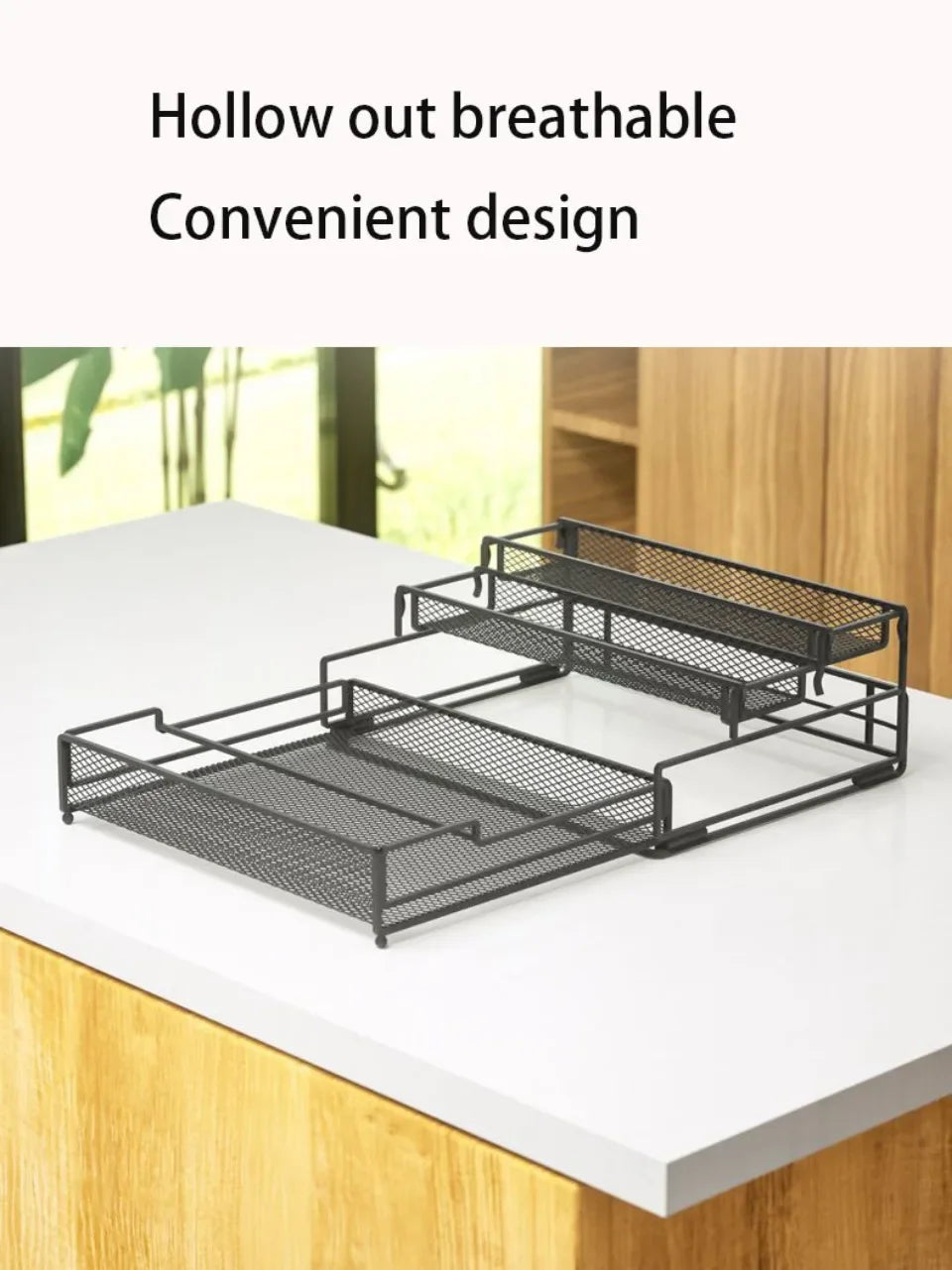 3-Tier Foldable Kitchen Storage Rack – Sleek Black Organizer