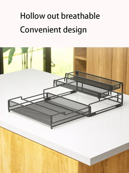 3-Tier Foldable Kitchen Storage Rack – Sleek Black Organizer