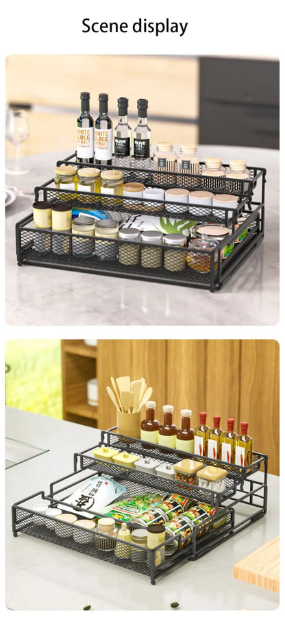 3-Tier Foldable Kitchen Storage Rack – Sleek Black Organizer