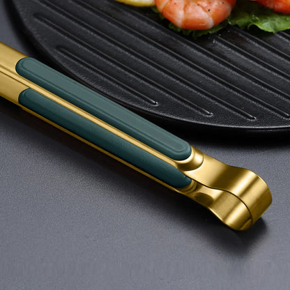 🍖 Gold Stainless Steel Food Tongs – Non-Slip BBQ Kitchen Tool 🍖