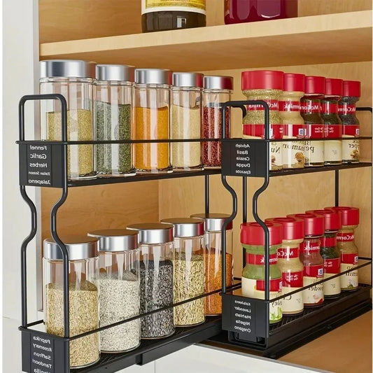 🧂 Sliding Spice Rack – Double Layer Seasoning Organizer for Kitchen Cabinets 🧺