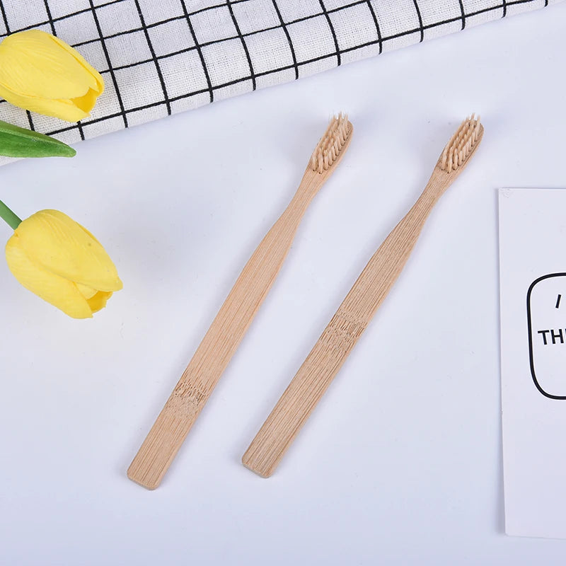 ✨Bamboo Charcoal Toothbrush – 10Pcs Eco-Friendly Wooden Set