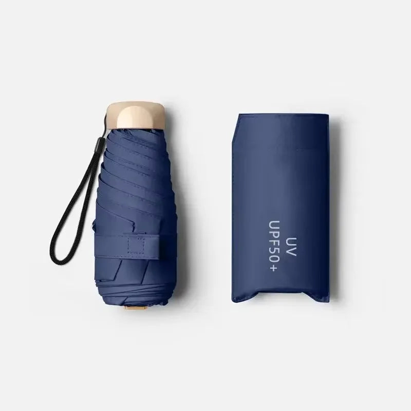 Compact foldable umbrella for sun and rain with UV protection, portable and stylish design