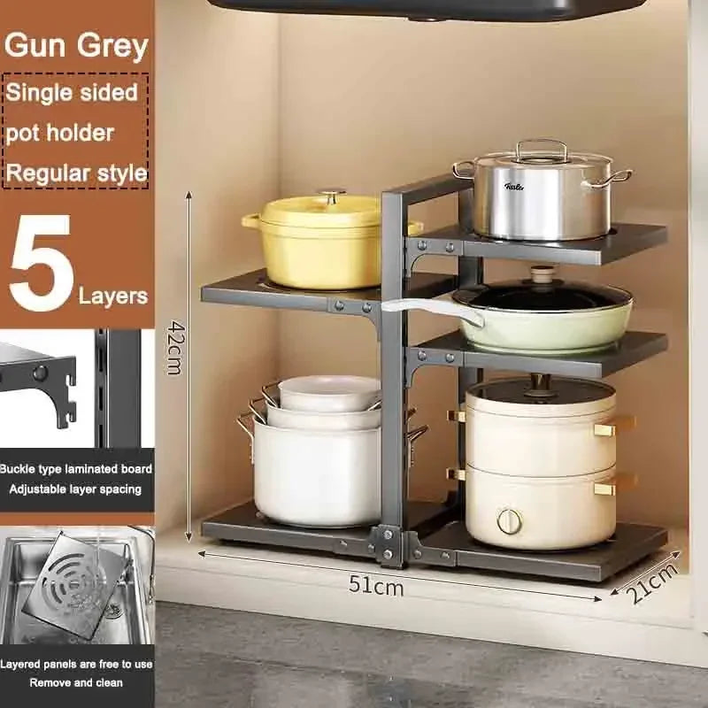 Adjustable Under Sink Pot Rack  Multi-Layer Storage Shelf  Rustproof Kitchen Organizer