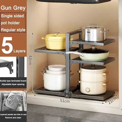 Adjustable Under Sink Pot Rack  Multi-Layer Storage Shelf  Rustproof Kitchen Organizer