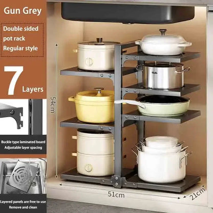 Adjustable Under Sink Pot Rack  Multi-Layer Storage Shelf  Rustproof Kitchen Organizer