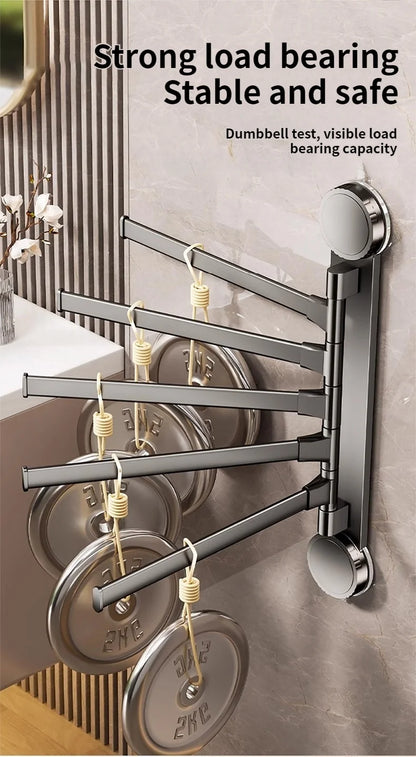 🚫🔩 No-Drill Rotating Suction Towel Rack – Foldable Double Bars 🚿
