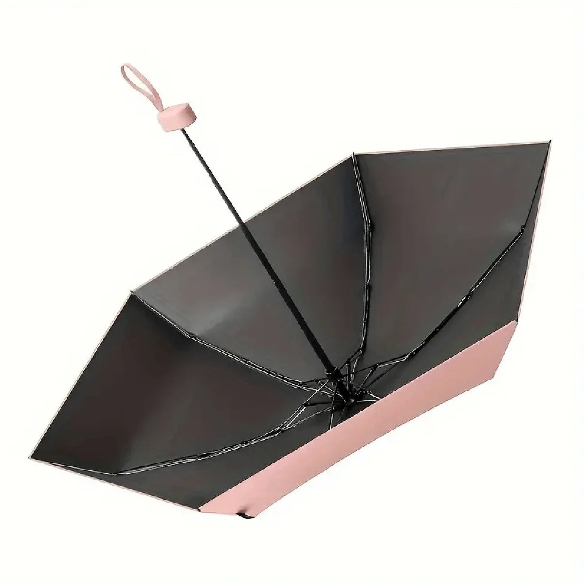 Portable ultra-light sixfold mini umbrella with UV-resistant canopy, foldable travel design for sun and rain protection

