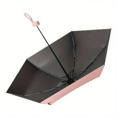 Portable ultra-light sixfold mini umbrella with UV-resistant canopy, foldable travel design for sun and rain protection
