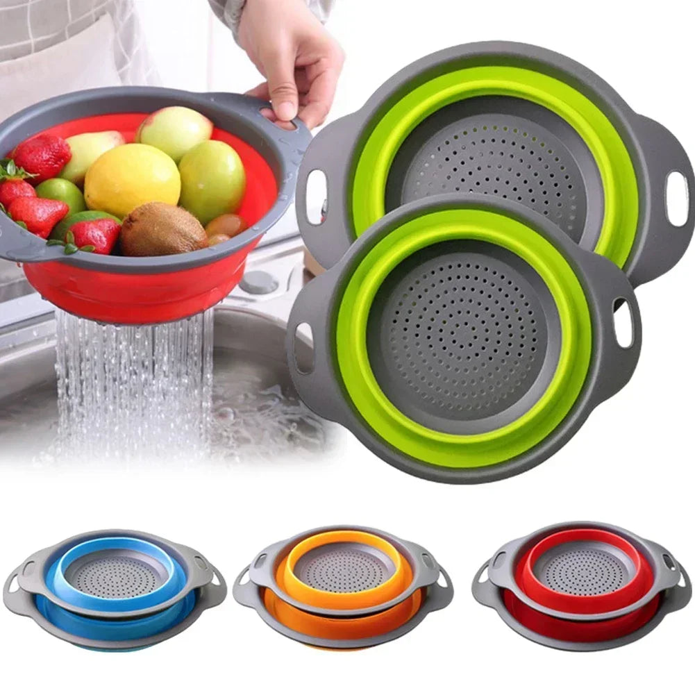 Silicone foldable drain basket collapsible strainer for washing fruits, vegetables, and pasta
